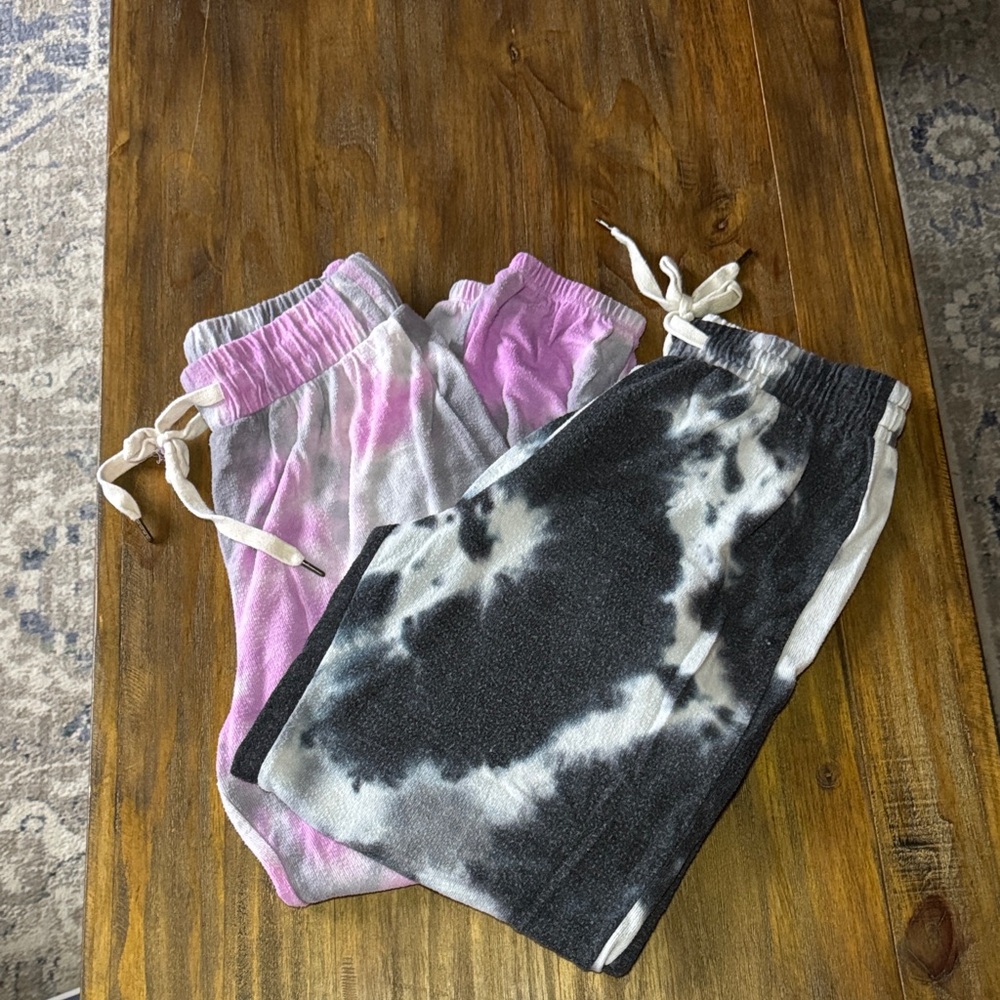 2 FOR 1 Tie-Dye Jogger Pants - Black and White and Pink and White